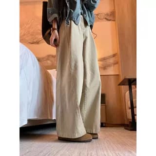 Pear-shaped body loose BF lazy style wide-leg pants for plus size women, slimming Japanese khaki cargo pants