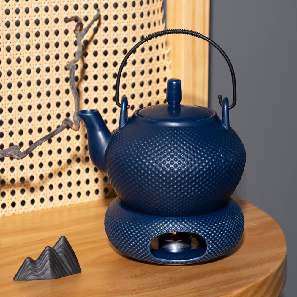 Amazon retro ceramic lifting beam kettle, cross-border hot-sell ceramic teapot with heating and insulation base, tea warmer set