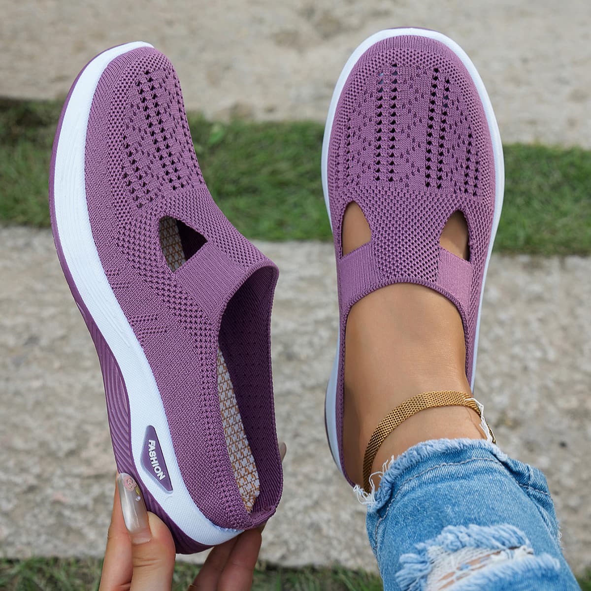 Women's Summer 2025 New Cross-Border Half Slippers, Middle-Aged and Elderly Women's Shoes, Soft Sole, Breathable, Casual