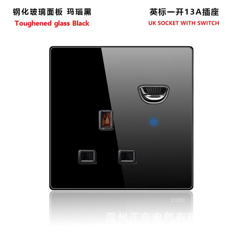 Export Wall Toggle Switch Tempered Glass Panel International European Standard German US French Russian UK Standard 13A 3-Hole Socket