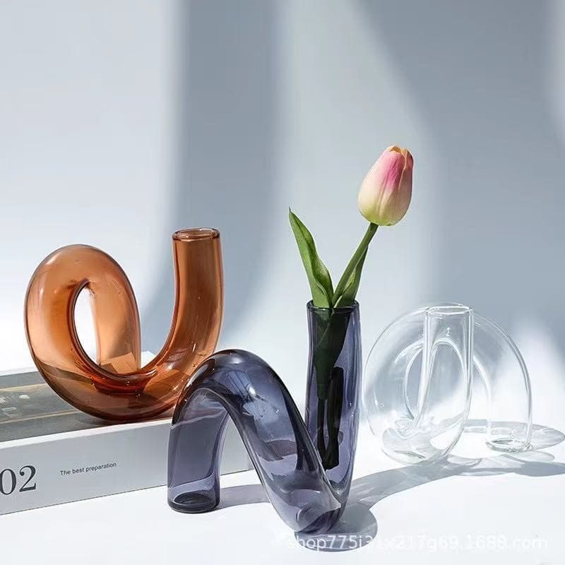 Creative Irregular Glass Hydroponic Vase, Trendy Curved Design Glass Flower Vase, Bent Tube Shape Art Decoration