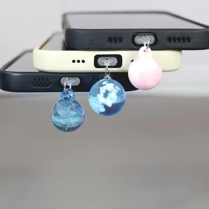Phone Dust Plug Dream Planet Phone Dust Cover Blue Sky White Clouds 3D Pendant Bird Pendant Accessory Unique