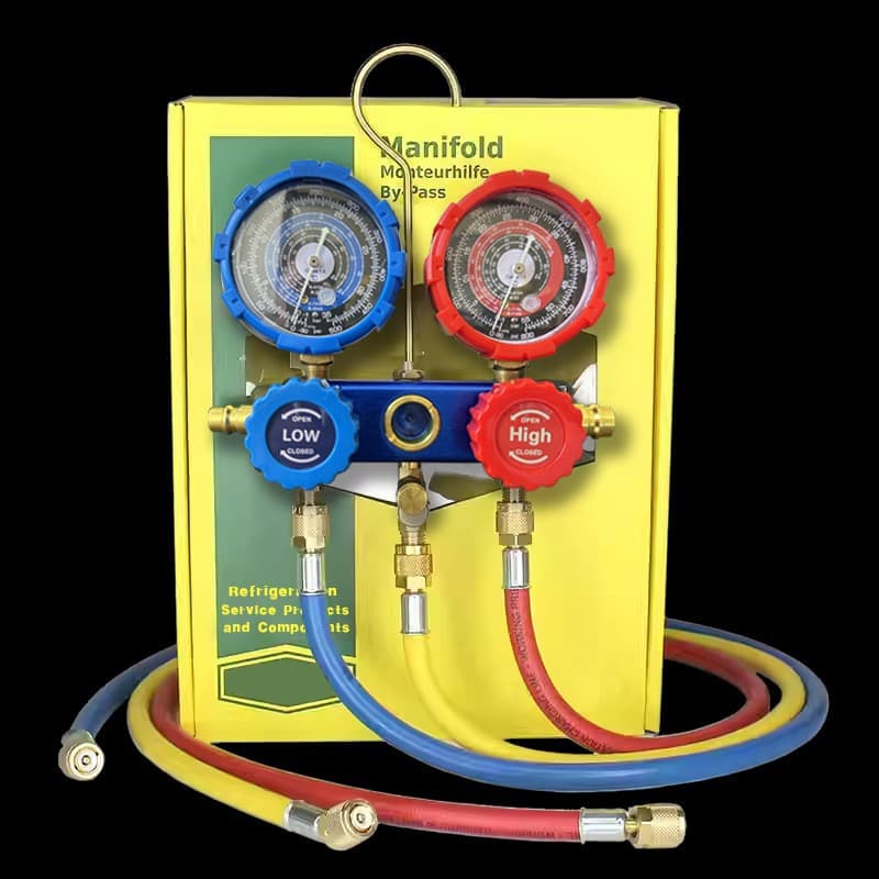 Automotive Air Conditioning Refrigerant Gauge and Fluoride Meter R134A Refrigerant Pressure Gauge with Liquid Double Gauge Valve and Fluoride Tool