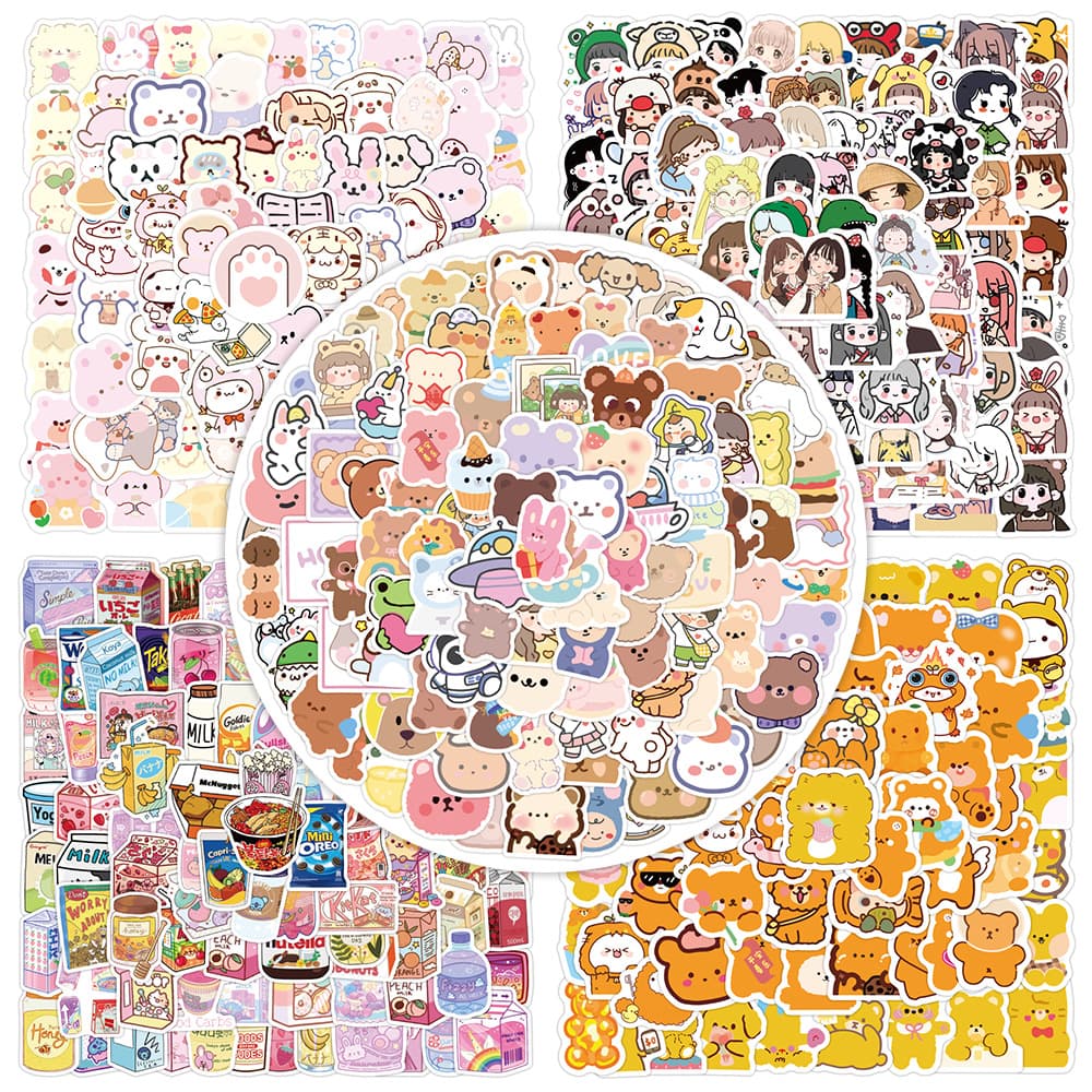 500 Sheets Cute Bear Cartoon Characters Women's Handbook Stickers Stationery Suitcase Notepad Painting