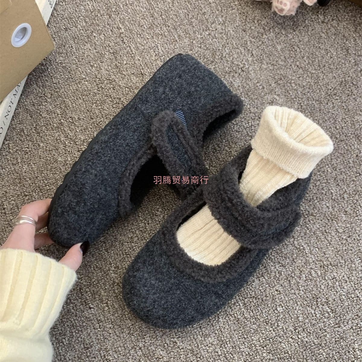 French Retro Furry Shoes Women 2025 Autumn/Winter New Plush Mary Janes Warmth Inner Height Increase Soft Sole Cotton Shoes