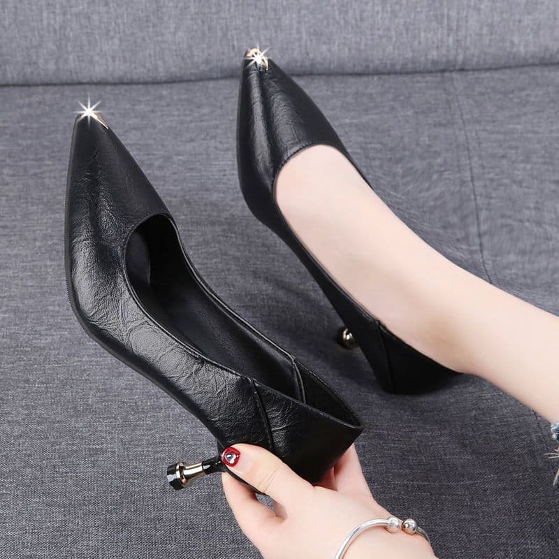 Women's High-Heeled Shoes 2026 Spring and Autumn New Style Internet Celebrity Thin Heel Interview Shoes Black Comfortable Work Shoes Women's Professional Pumps