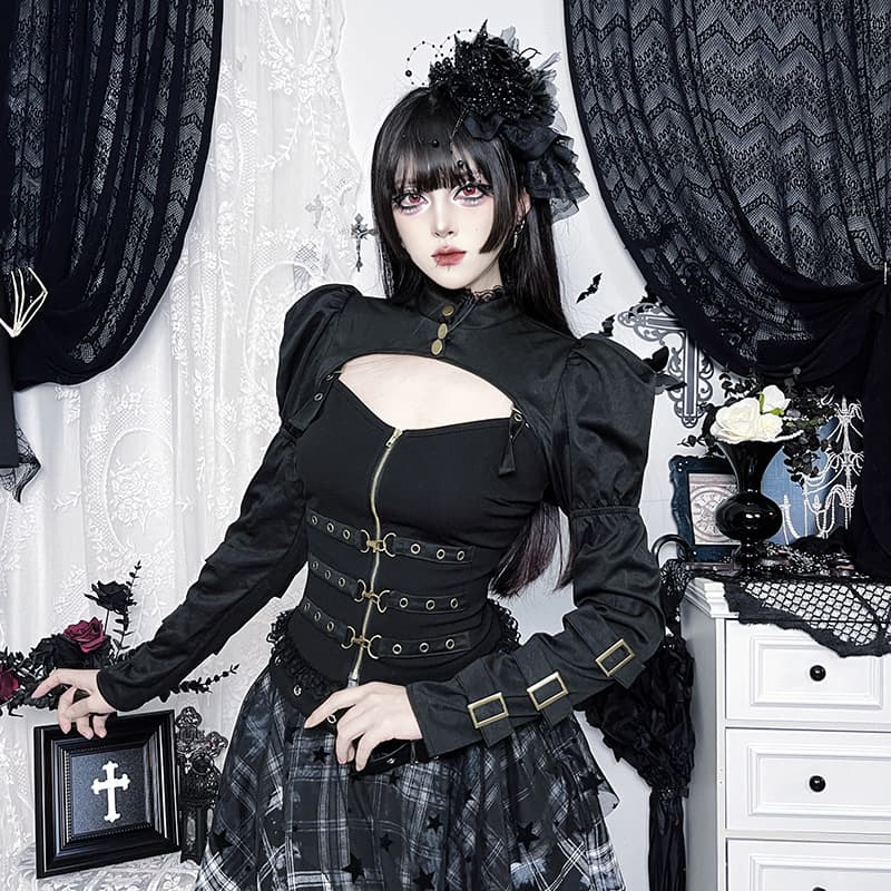 Xs25285 Dark Lolita Waistoutwear Top 2025 New Gothic Sexy Sexy Black Short Jacket