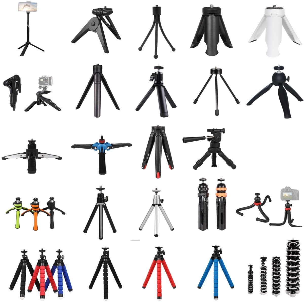 Octopus Mini Foldable Tripod with Colorful Aluminum Alloy Head, Desktop Triangle Stand for Live Streaming and Extendable Phone Holder