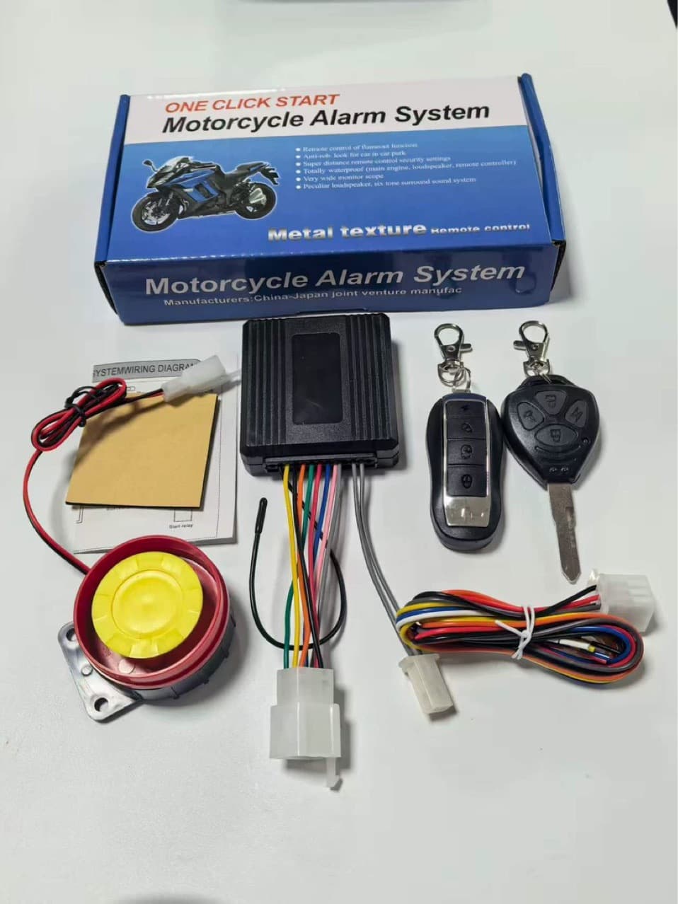 Motorcycle Alarm Anti-Theft Remote with Key, One-Key Start and Stop, 12V, Waterproof, Universal for Scooters