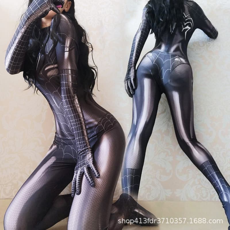 Adult Female Spider-Woman Bodysuit Sexy Black Venom Cosplay Costume for Halloween