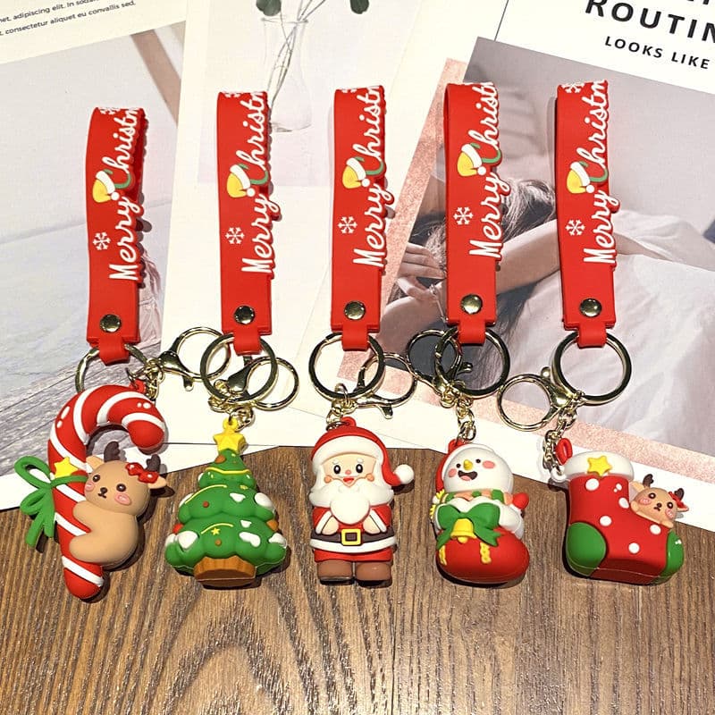 Christmas Keychain Pendant Santa Claus Christmas Tree Santa Hat Doll Machine Key Chain Couple Holiday Gift