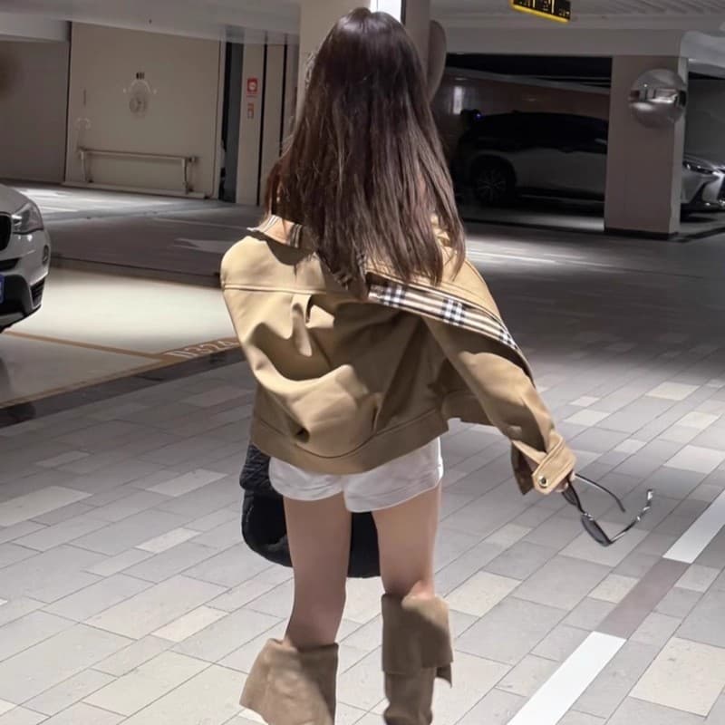 Autumn High-End Aesthetic Mallard Dressing Turn-Collar Plaid Short Jacket Women Old Money Style Relaxed Loose Trench Coat Jacket
