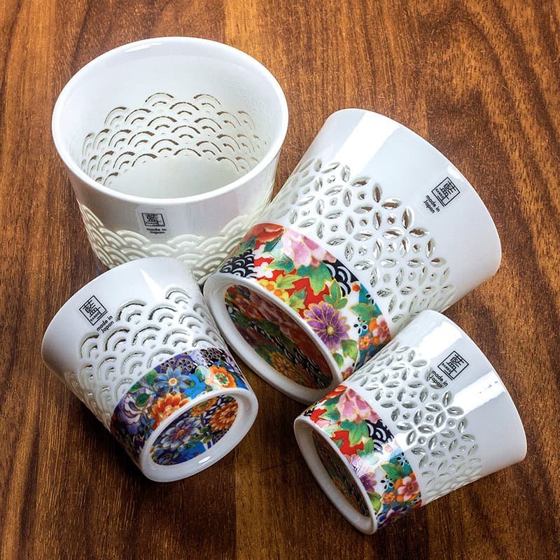 Japanese and Blue Floral Ceramic See-Through Yuzen Tea Cup Personalized Creative Water Cup Master Cup Hand Cup Pair Set