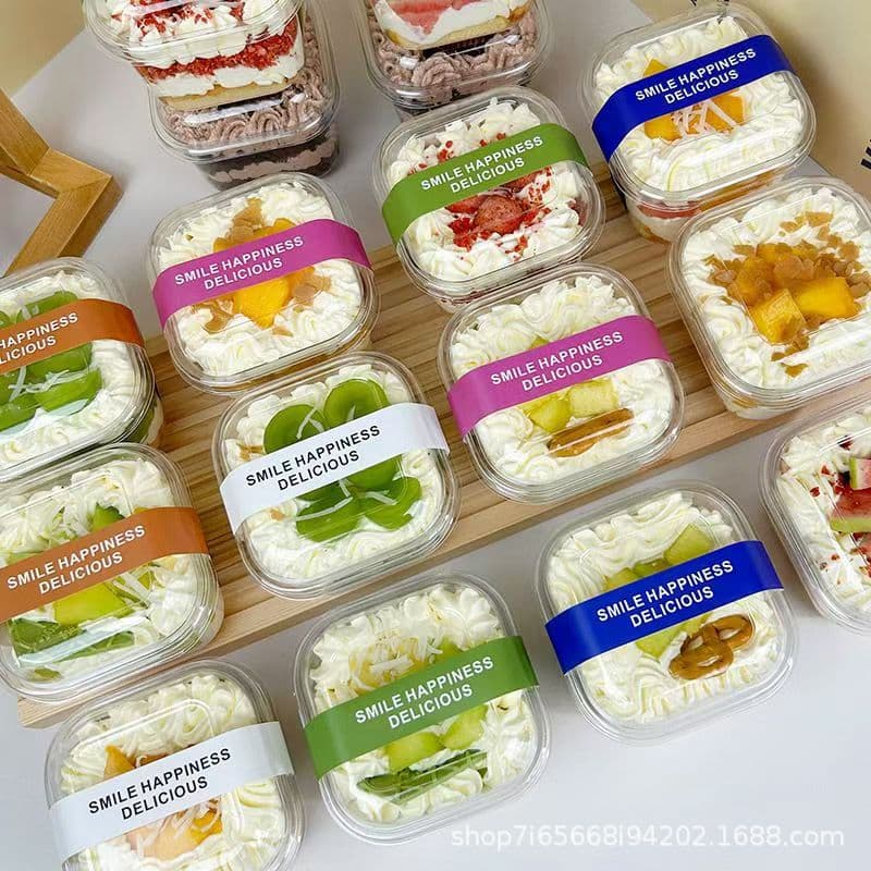 300ml Square Mousse Cake Packaging Box, Mousse Cup, Fruit Takeaway Container, Tiramisu Baking Box