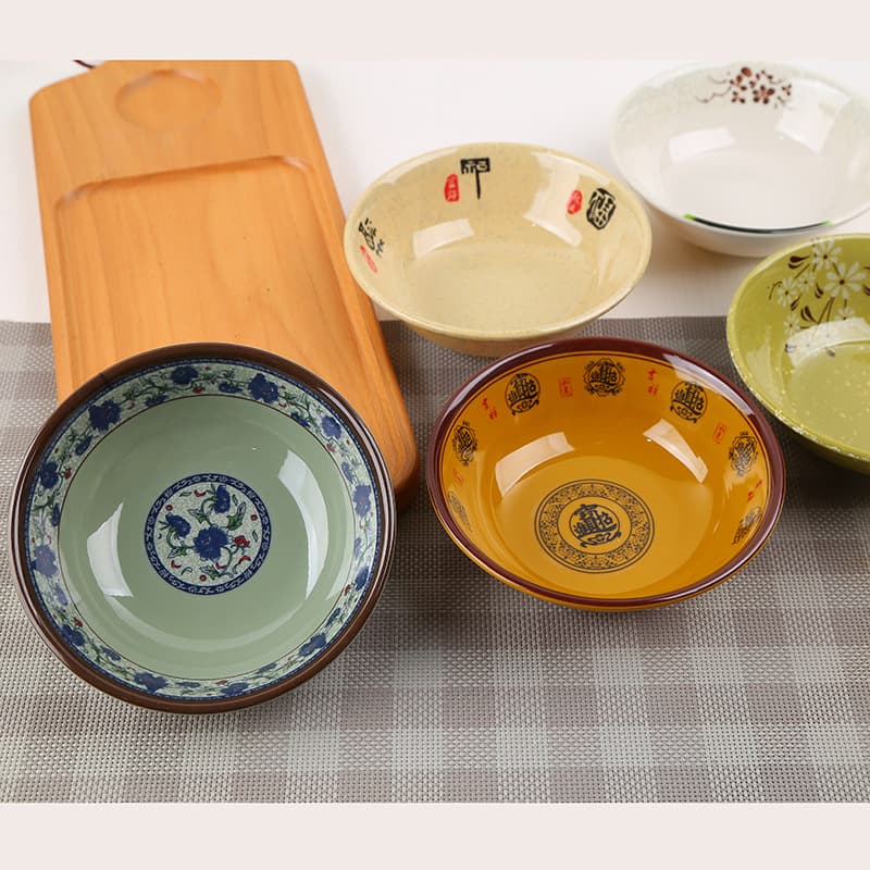 A5 Melamine Imitation Porcelain Counter Bowl Breakfast Bowl Porridge Bowl Soy Milk Bowl Bean Curd Wonton Commercial Plastic Bowl Porridge Bowl