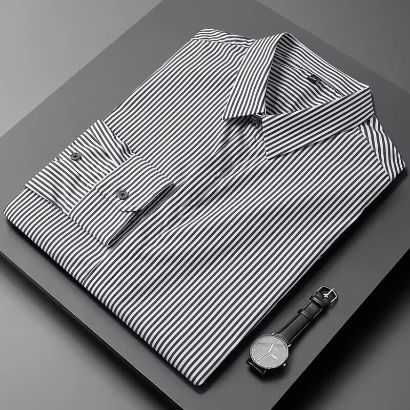 2026 New Black Striped Shirt Men's Autumn and Winter Long Sleeve Business Men's Spring Style Suit Wedding Shirt