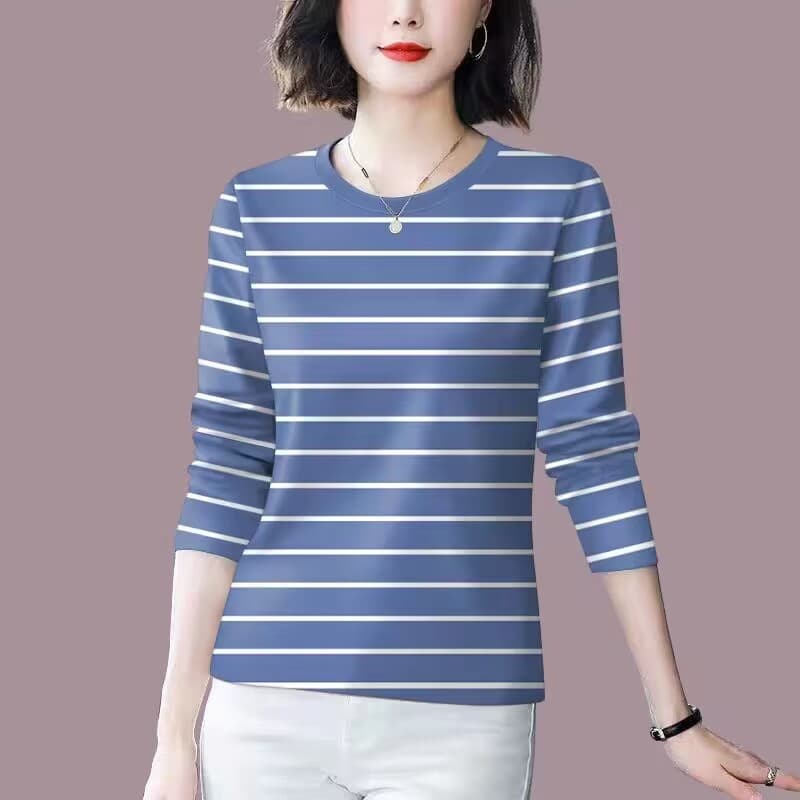 Clearance Sale: Foreign Trade Mom Fashion Striped Base Tee, Age-Defying Long Sleeve Tummy Cover Top for Women
