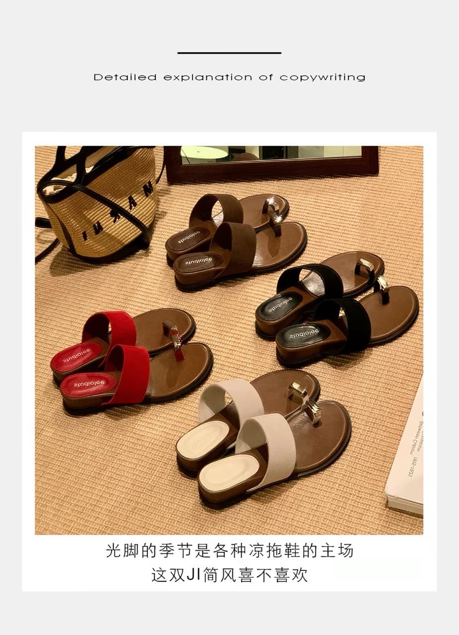 Wedge Heel Platform Toe-Loop Slides for Women Summer 2026 New Retro Metal Buckle Non-Slip Thong Sandals