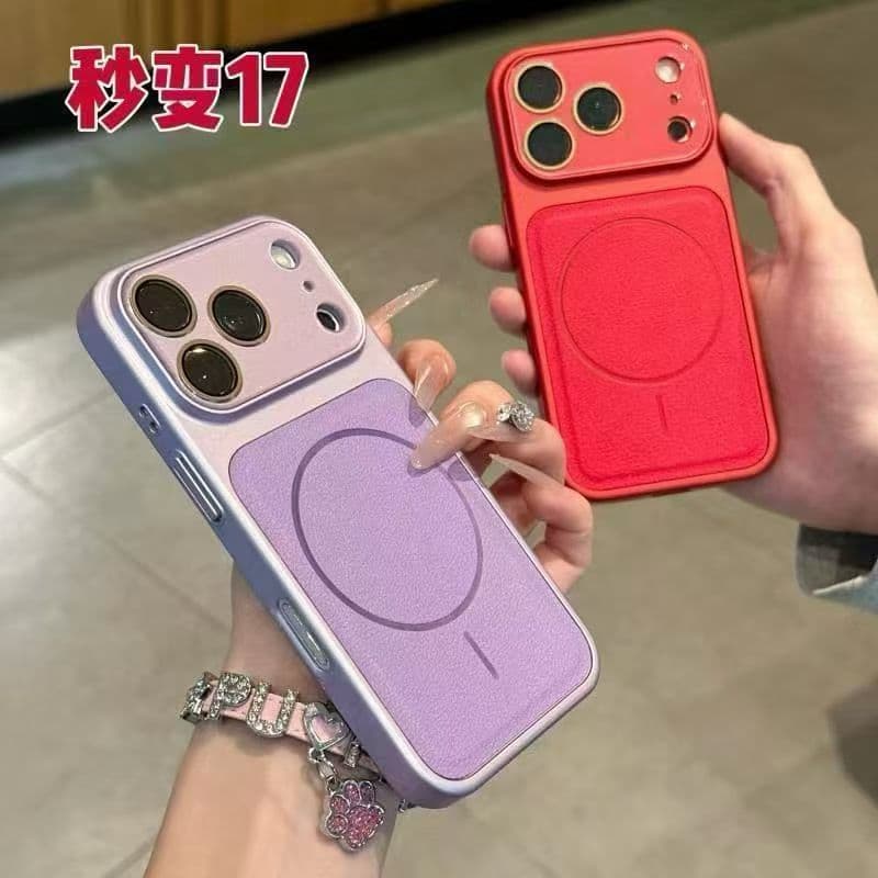 Suitable for iPhone17 promax, the window can be enlarged in seconds, leather texture mobile phone case, Apple 16 simple 15 protective cover, cross-border