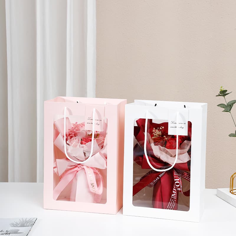 Mother's Day Transparent Window Tote Bag Wholesale Valentine's Day 520 Window Doll Flower Bouquet Tote Bag Packaging Bag