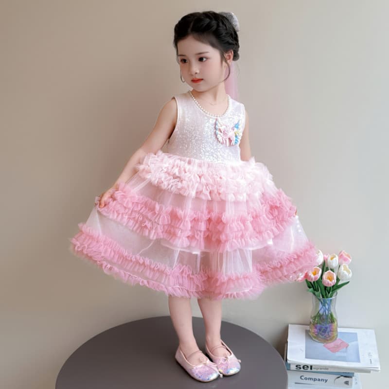 Girls Rabbit Bow Cake Dress Summer 2026 New Baby Sweet Mesh Sleeveless Princess Dress
