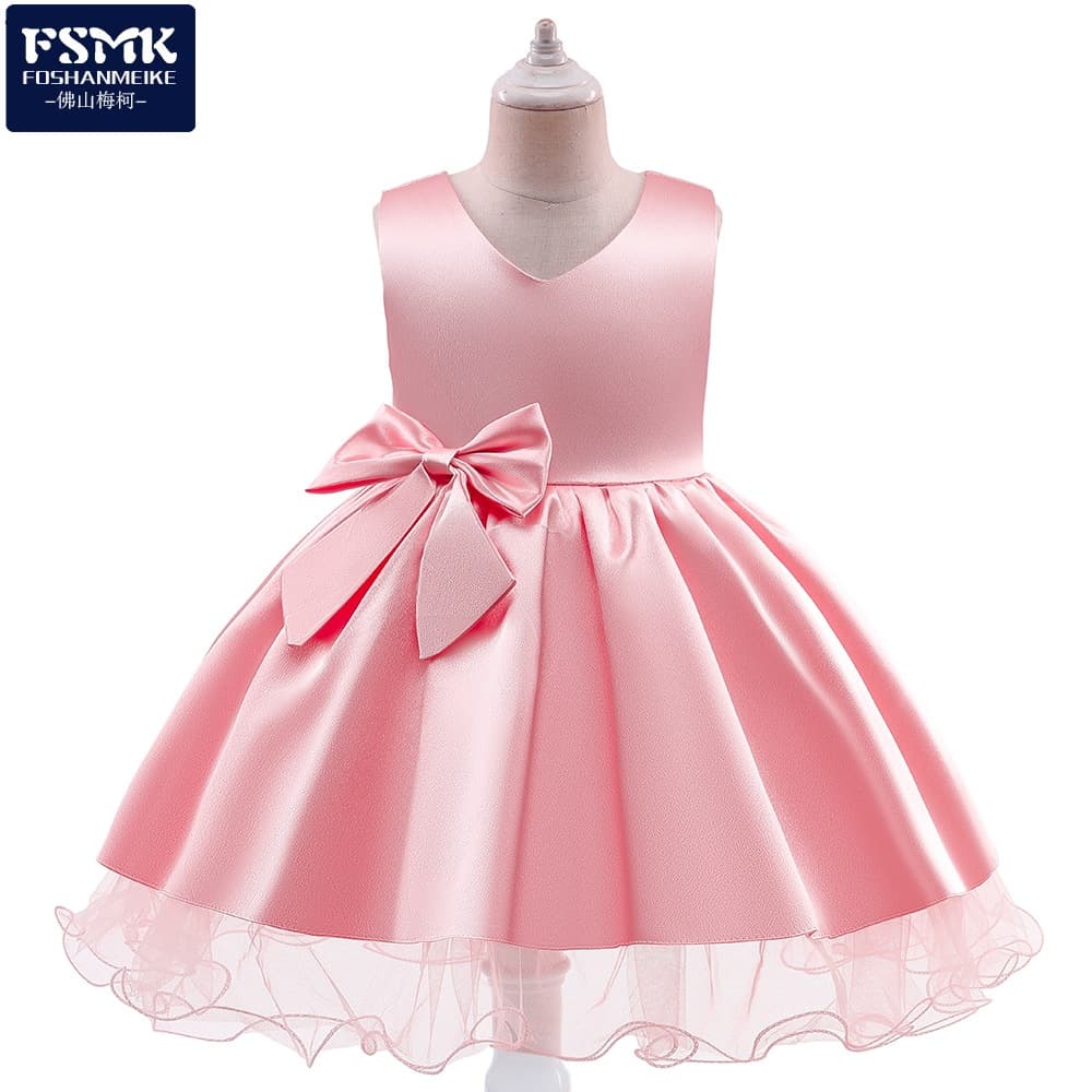 Girls Princess Dress Kids 2024 Elegant Piano Performance Gown with Large Bowtie Child Fashionable Spring Autumn Winter Wear