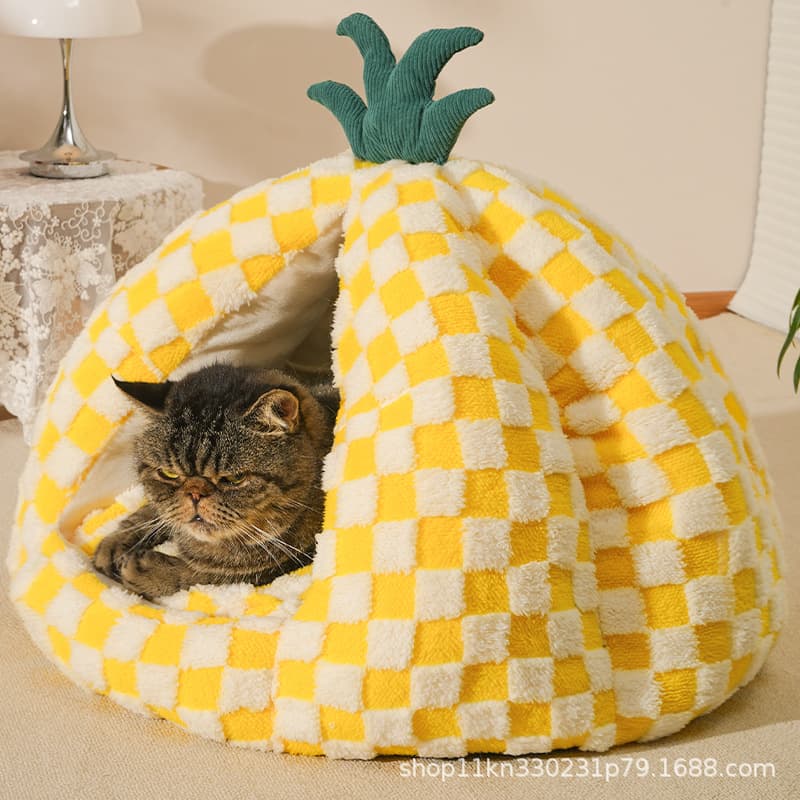 Four Seasons Creative Pet Nest Cat Mat Cover Blanket Detachable Pineapple Shape Soft Comfortable Plush Cat Nest Pet Pad