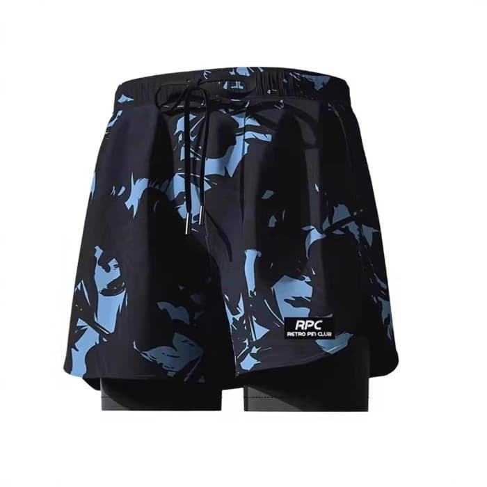 Double Layer Swimming Trunks Swimwear with Compression Liner Stretch Quick Dry Running Gym Men Swim Shorts
