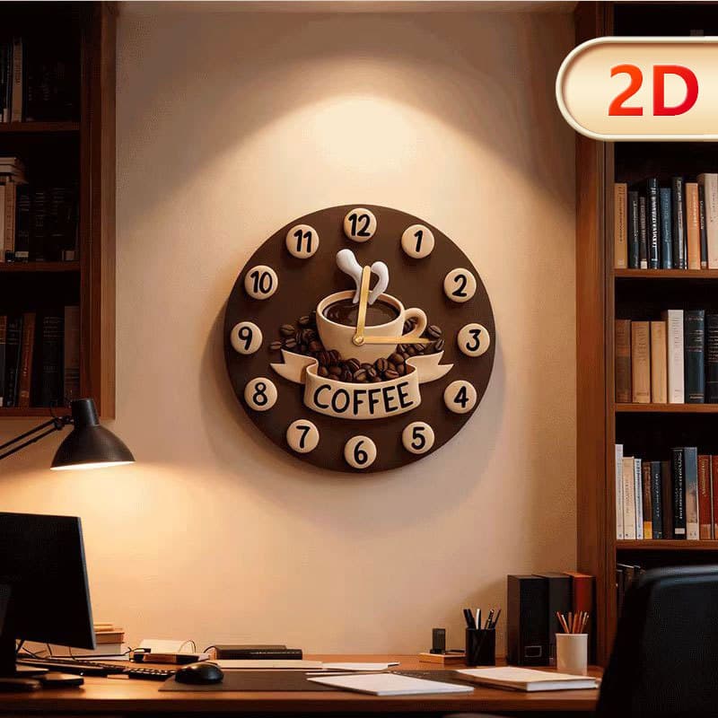 Vintage American Style Wooden Coffee Wall Clock Silent Quartz Clock for Home Living Room Dining Room