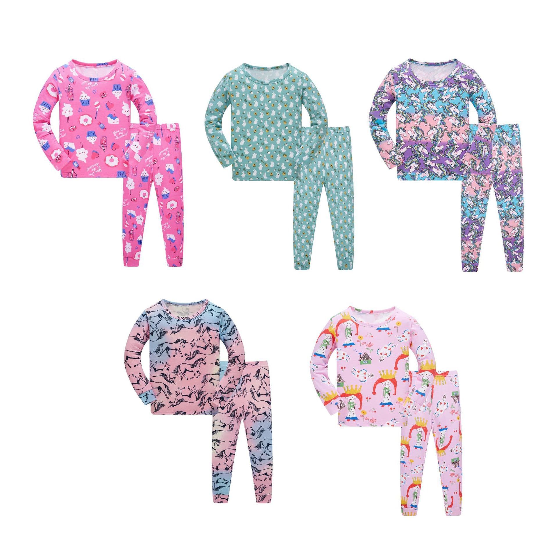Girls' Lycra Stretch Long-Sleeve Homewear Children's Long-Sleeve Pajama Set for Girls, Drop Shipping