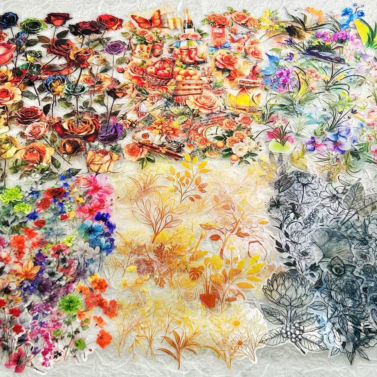 300 transparent cartoon color plant sticker packs waterproof transparent PET handbook decoration guitar notebook batch