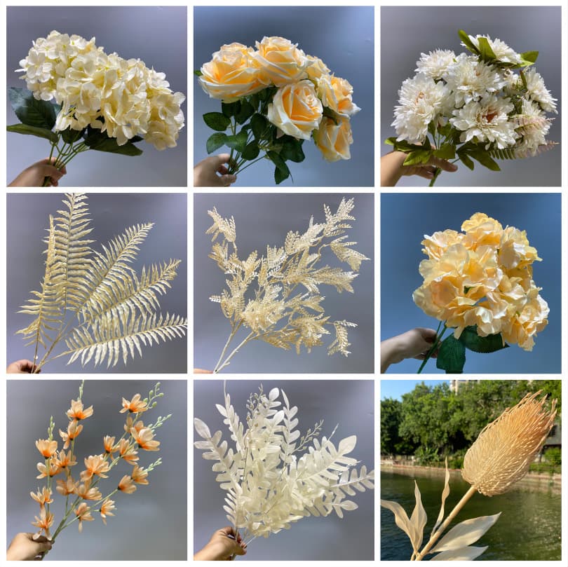 Artificial Flowers for Wedding, Wedding Supplies Fake Flowers, Wedding Hall Artificial Silk Flowers Wholesale Champagne Color Fake Flower Wreath Decoration