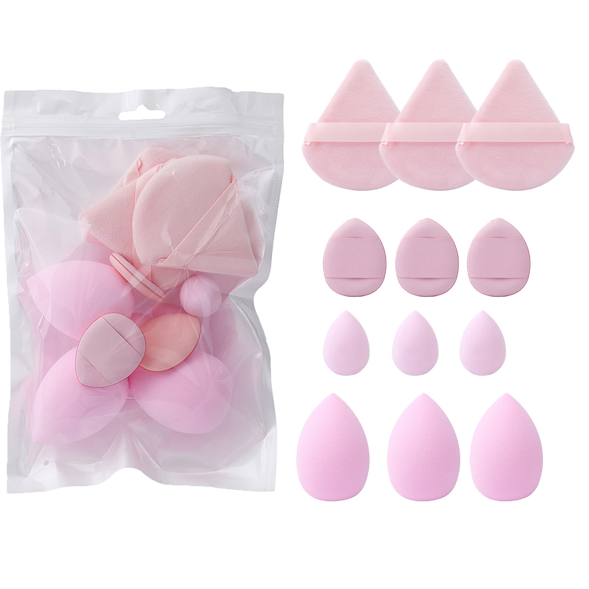 Factory direct sales, cross-border best-selling 12-piece set: powder puff, beauty sponge, and cushion foundation. Does not absorb much product; can be used wet or dry.