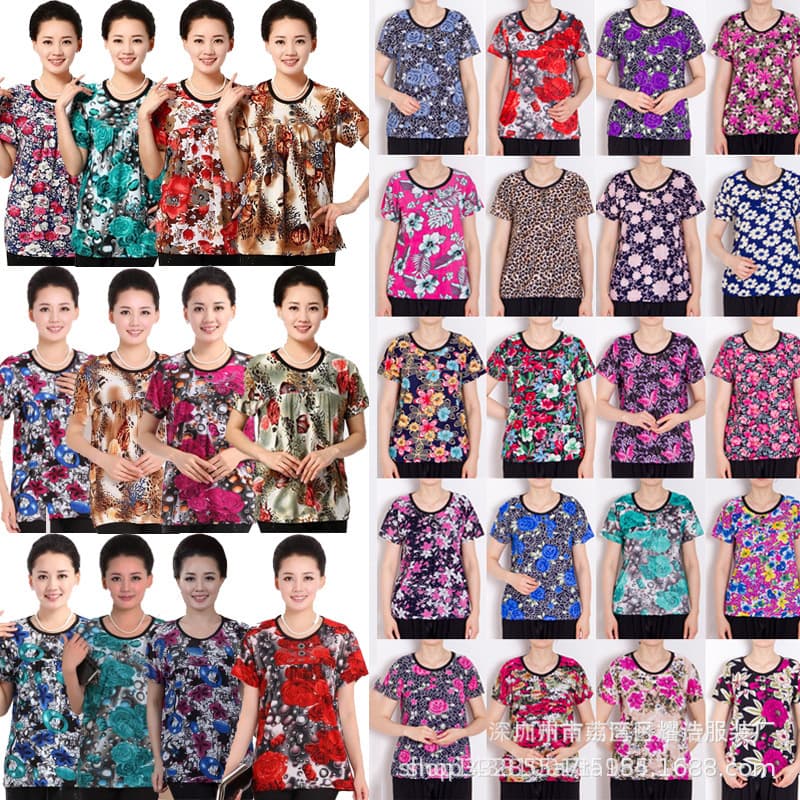 2025 Summer New Mother's Wear, Middle-Aged and Elderly Women's Short-Sleeve T-Shirt, Market Stall Goods, 1688 Source Clothing Wholesale