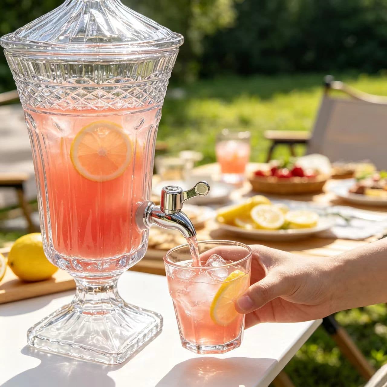 Multi-Purpose Juice Fruit Tea Beverage Dispenser with Spigot, New Pattern Durable Glass Barrel, Factory Direct Large Capacity Ice Bucket