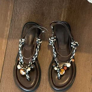 Bohemian Vacation Style Clip-Toe Sandals for Women, 2026 Summer, Soft Sole, Gentle Open-Toe Flat Roman Shoes, Pairs with Dresses