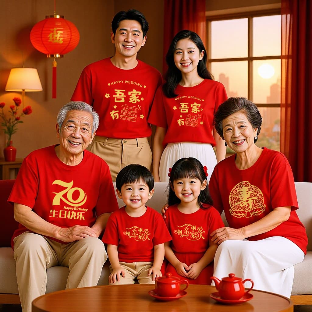 Exclusive Red Short Sleeve T-Shirt for 60th Birthday Celebration, Festive Attire for Elders' Birthday Party and Etiquette