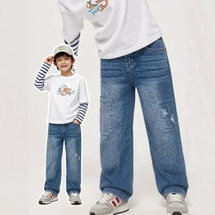 Children's Jeans Four-Season Kids' Denim Long Pants, Featured Embroidery and Abrasion, Boys' Pure Cotton Long Pants Stock Wholesale