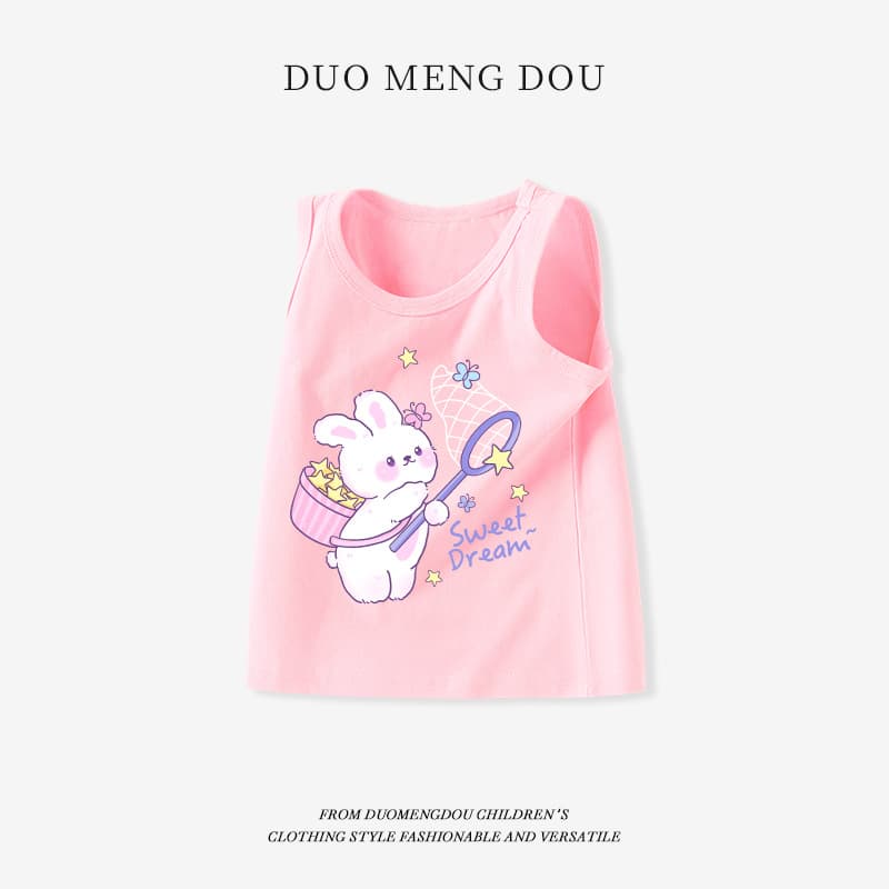 Domengdou Girls' Vest Pure Cotton Category A Sleeveless Suspenders Children's Cartoon Print Baby Top Summer E Sweet Style