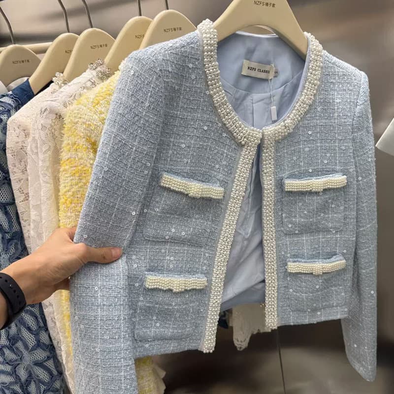 Guangzhou Shisanhang Spring/Autumn Tweed Little Fragrance Style Short Jacket Brand Women's Clothing Wholesale Live Streaming Physical Supply