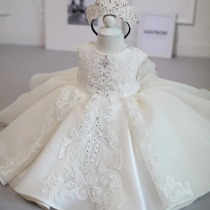 Children's Formal Dress White Flower Girl Wedding Tutu Dress Girl Fashionable Birthday Princess Dress Performance Costume