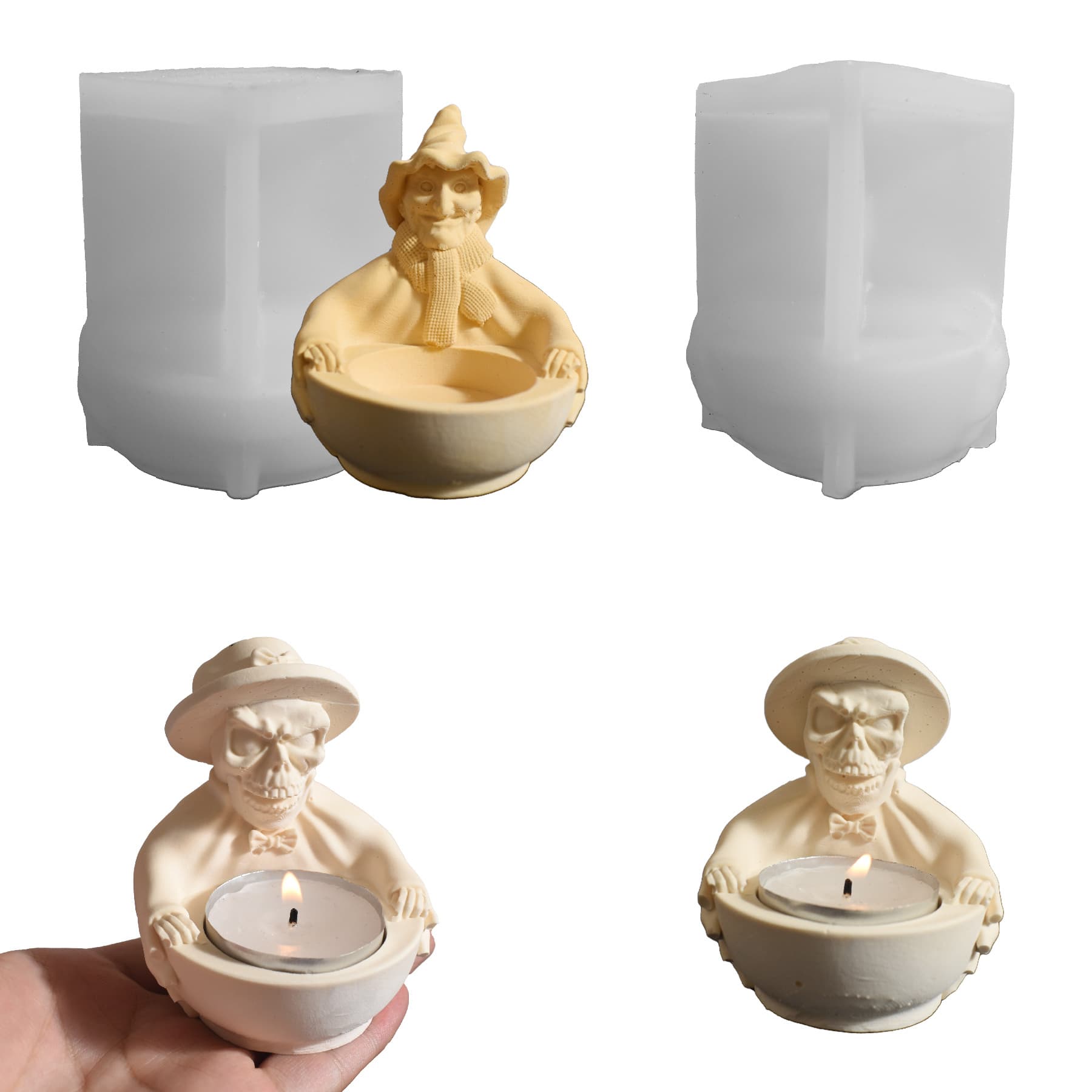 Cross-border Halloween gentleman skull candlestick silicone mold glue diy witch clown plaster candle holder wholesale