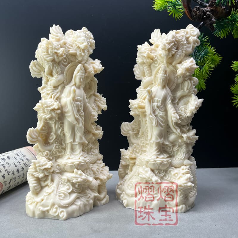 Ivory White Twelve Zodiac Dragons and Nine Dragons Protectors Kowloon Pure Vase Guanyin Bodhisattva Temple Home Offering Desk Clearance