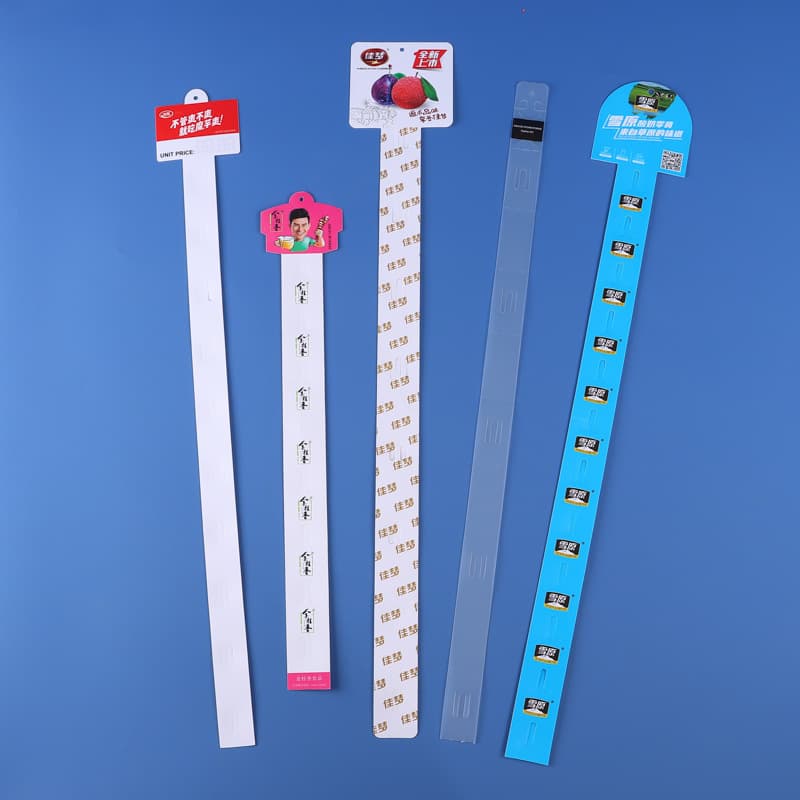 Supermarket snack display PP hanging strip custom plastic food display hanging strip advertising printing colored hanging strip logo printing