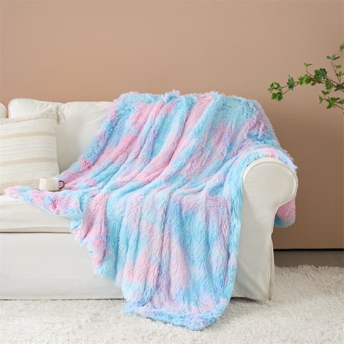 Thick Long Plush Tie-Dye Blanket Sofa Throw Winter Warm Coral Fleece Blanket Luxury Home Shawl