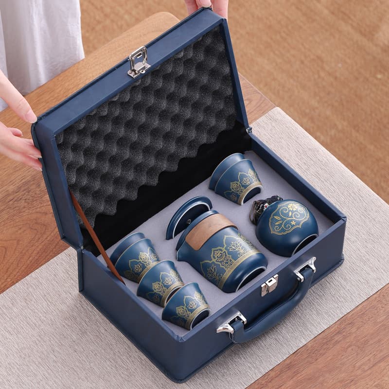Travel Tea Set with Portable Storage, One Pot Three Cups Quick Cup, Corporate Annual Meeting Gift with LOGO Printing