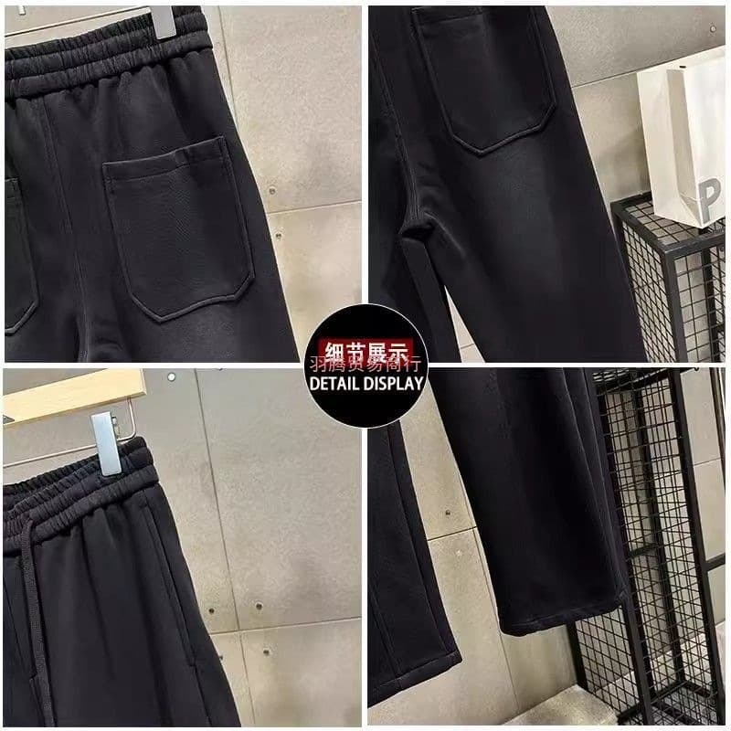 Japanese Minimalist Trendy Cool Guy Sweatpants for Men, Loose Heavyweight Curved Blade Long Pants, Autumn New Style Sportswear, Black Thickened