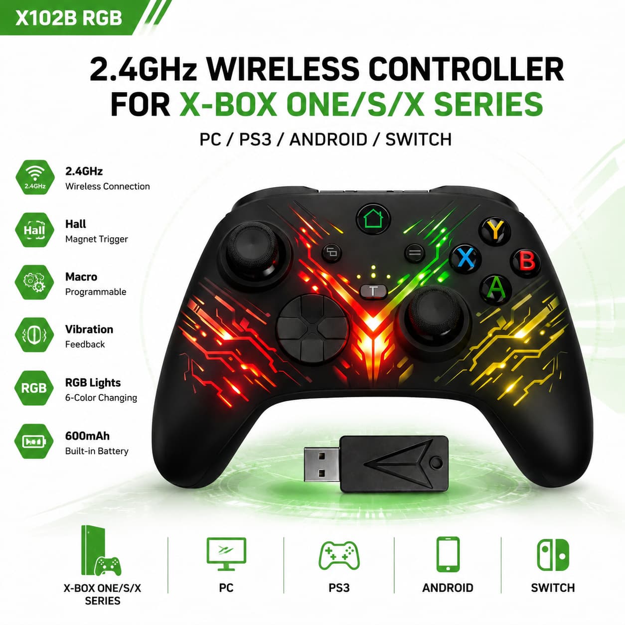 X-box One/S/XSX wireless game controller is compatible with PC Android Switch/P3 vibration and luminous controller