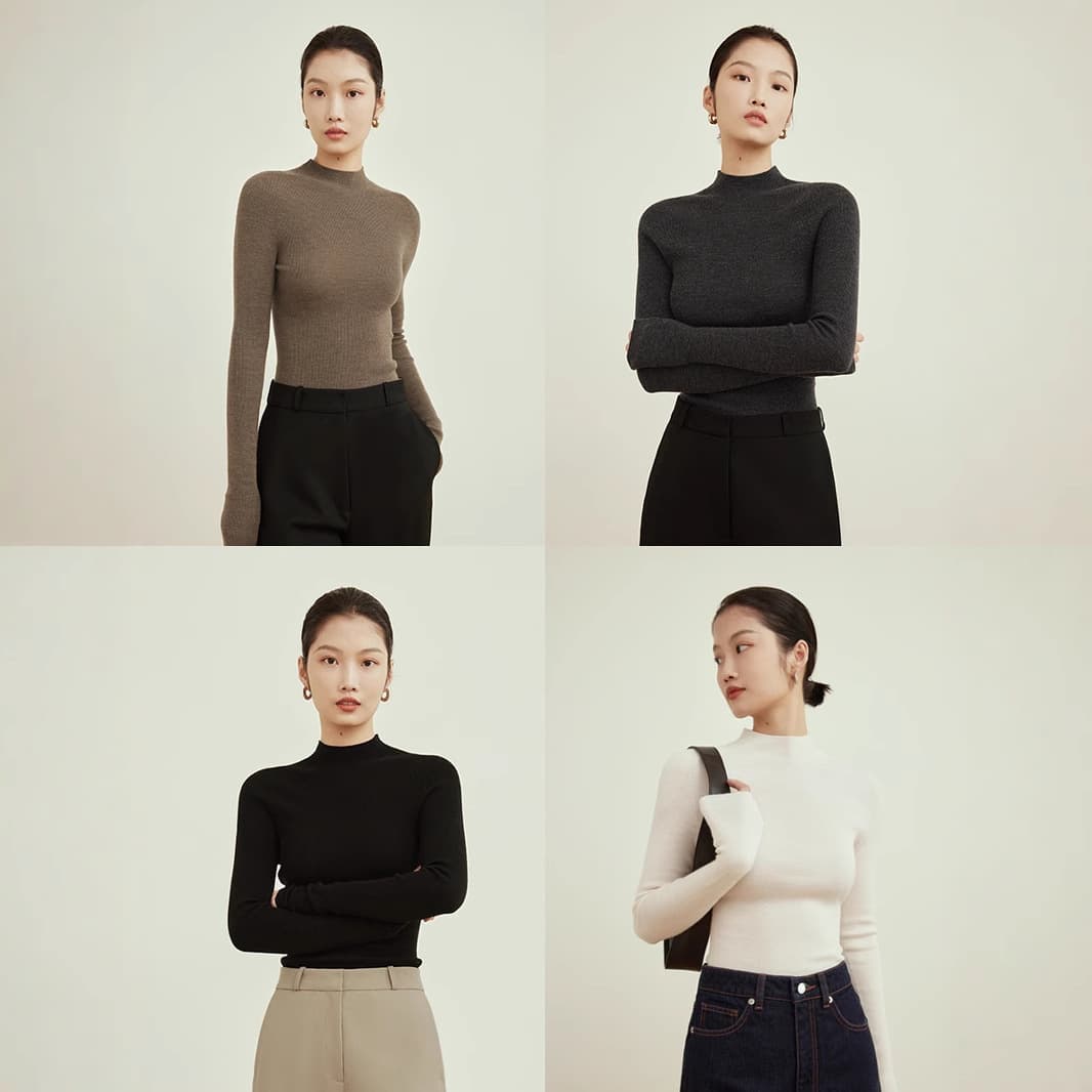 Women's Factory 2025 New Machine Washable 100% Wool Seamless Half Turtleneck/Turtleneck Knitted Base Layer Sweater