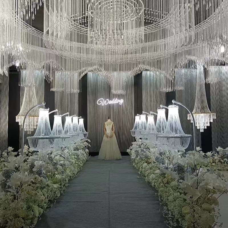 Custom Hotel Chandelier for Wedding Hall Banquet Room Soft Decoration French Tassel Raindrop Crystal Large Chandelier